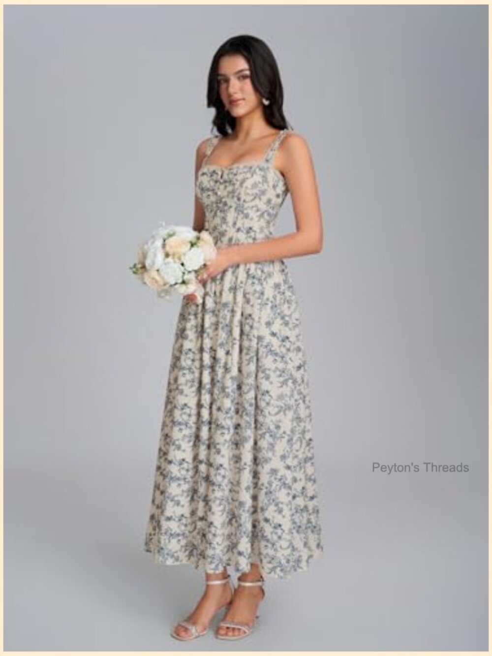 Women Midi Dress Flowy Lace Smocked Corset A-Line with Pockets - Picture 5 of 7